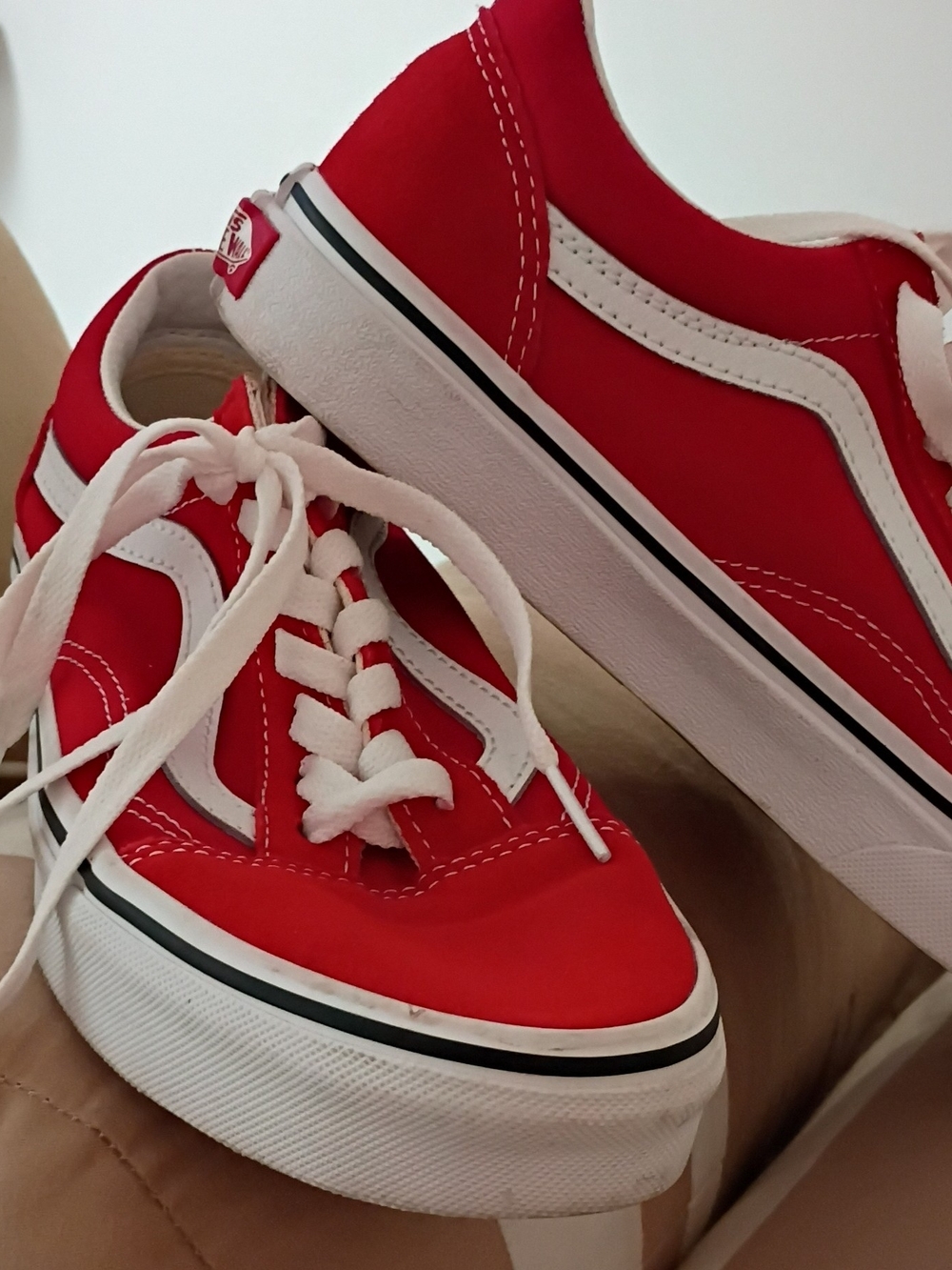 Vans Kids Red Low-Top Sneakers with White Stripe
